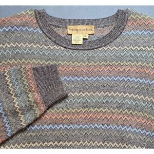 Tricots St. Raphael Mens Large Grandpa Retro Sweater Zig Zag Relaxed Cotton